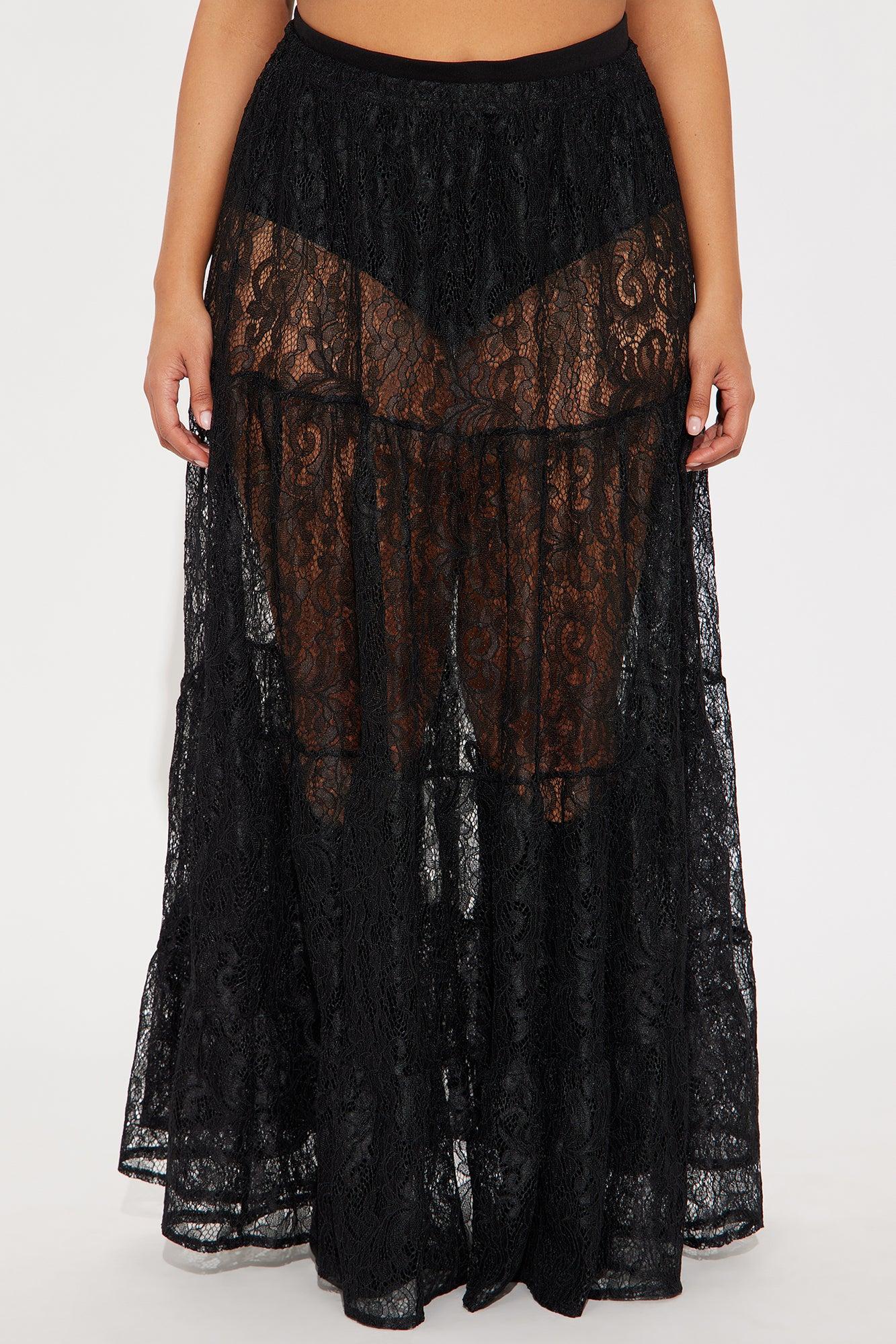 Victoria Lace Tiered Maxi Skirt - Black Product Image