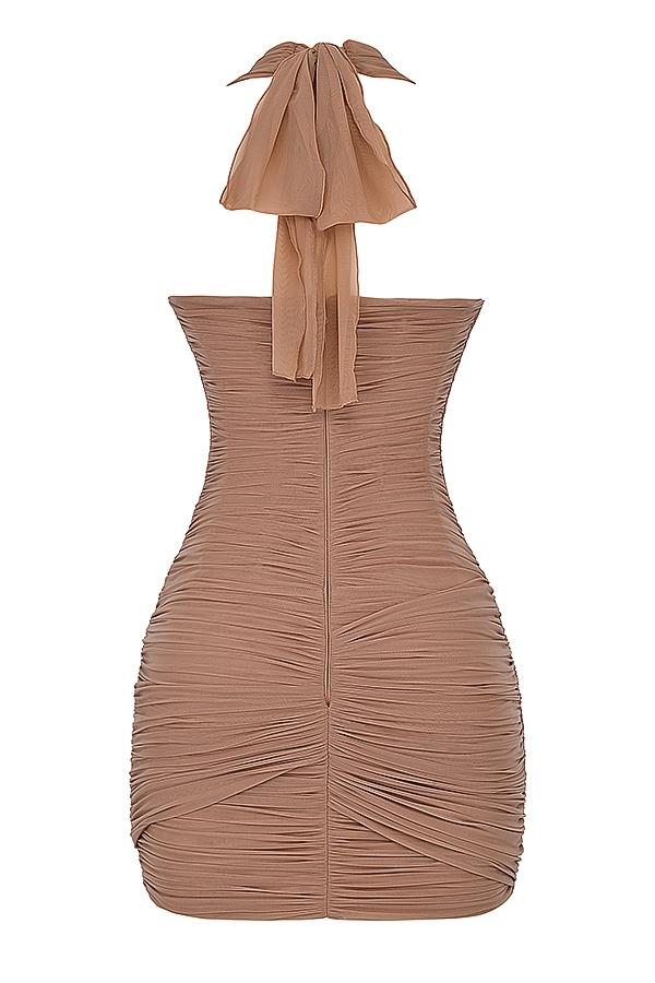 Laetitia  hazelnut gathered mini dress Product Image