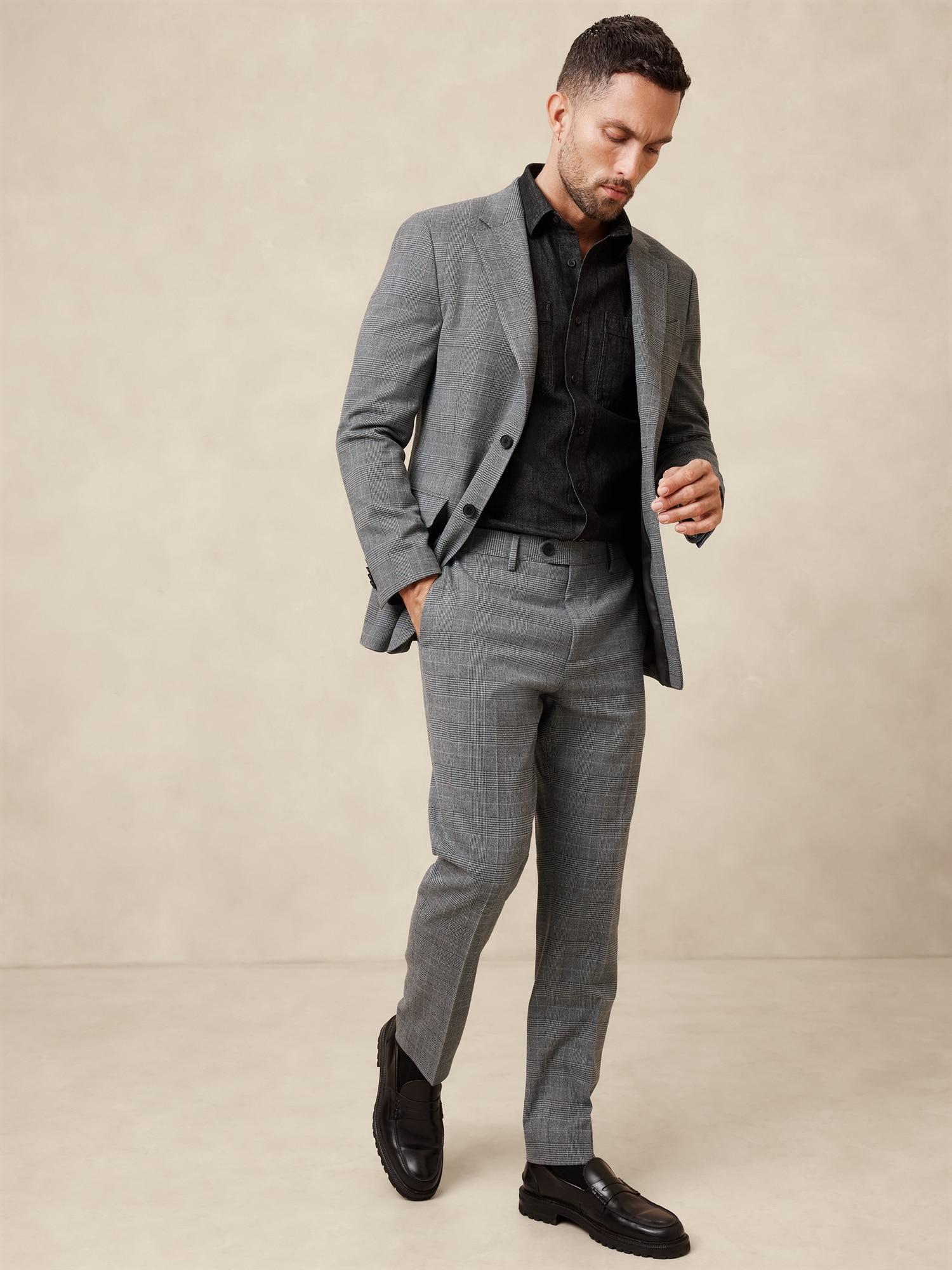 Tailored-Fit Gray Prince of Wales Suit Trouser Product Image