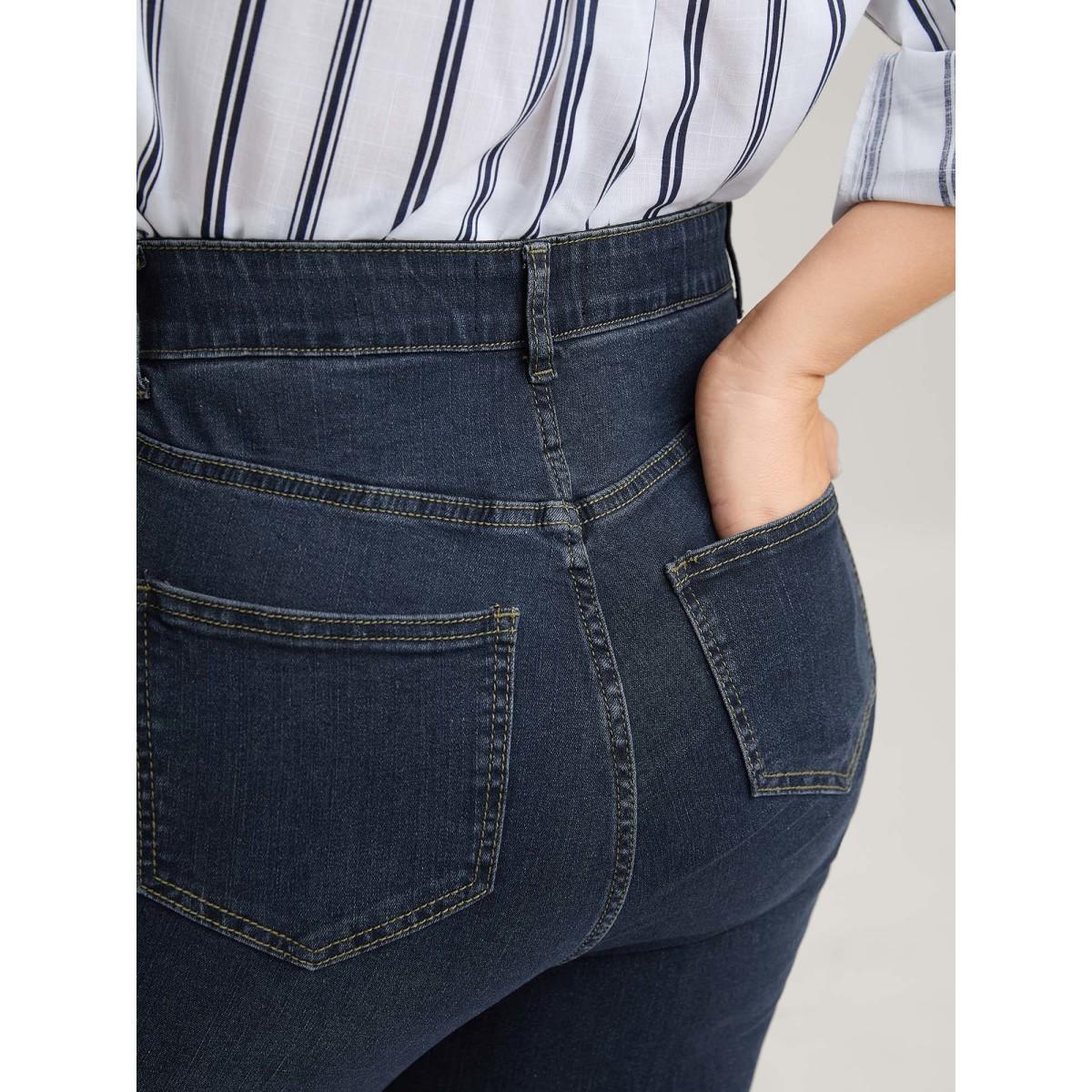 Plus Size Skinny Very Stretchy High Rise Dark Wash Gap Proof Jeans Women DarkBlue Leisure Plain Non High stretch Slanted pocket Jeans BloomChic 12/L Product Image