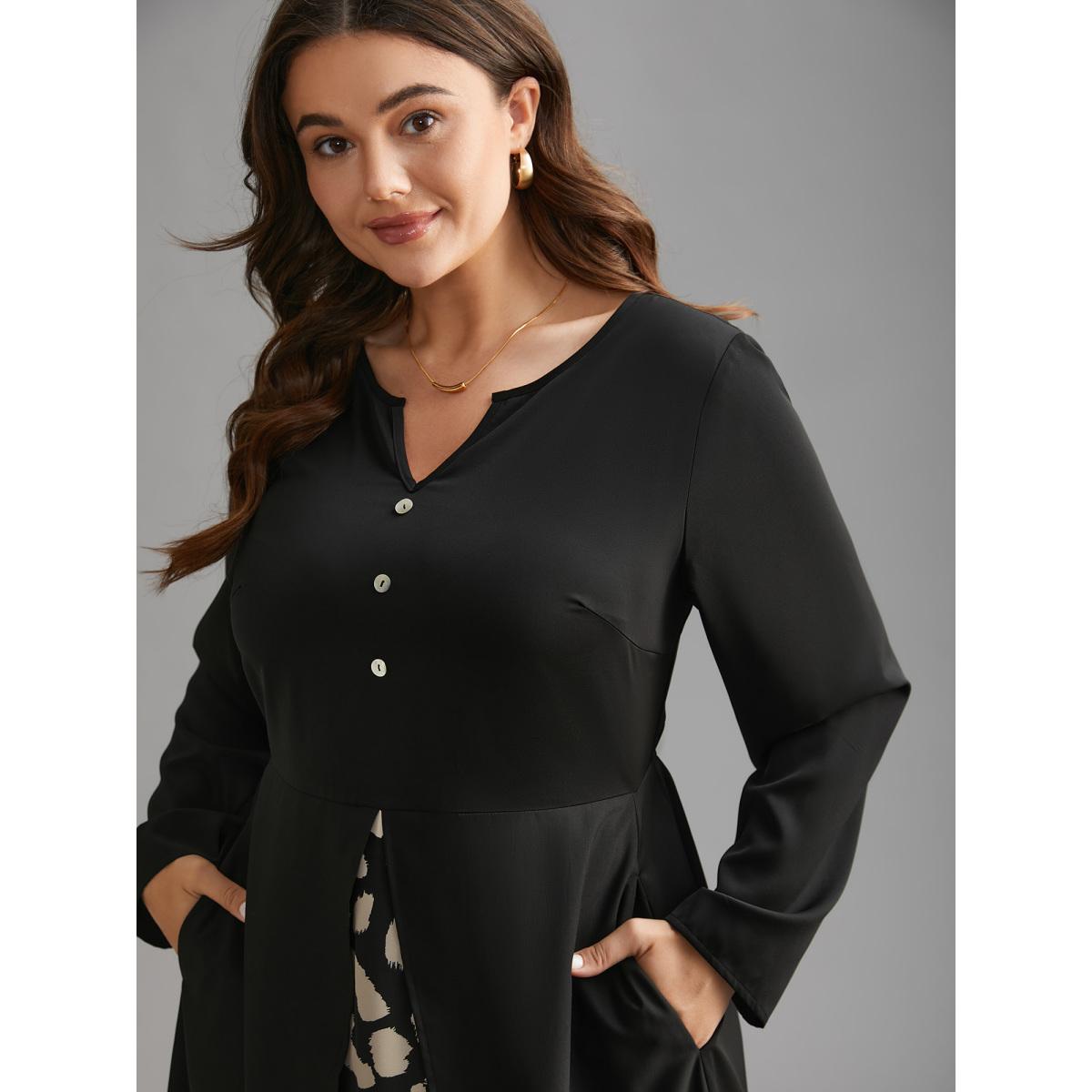 Plus Size Leopard Print Two-Piece Elastic Waist Dress Black Women Elegant Patchwork Notched collar Long Sleeve Curvy BloomChic 10/M Product Image