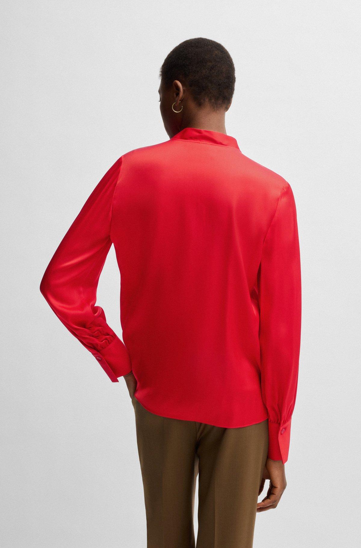 Relaxed-fit blouse in stretch silk with keyhole neckline Product Image