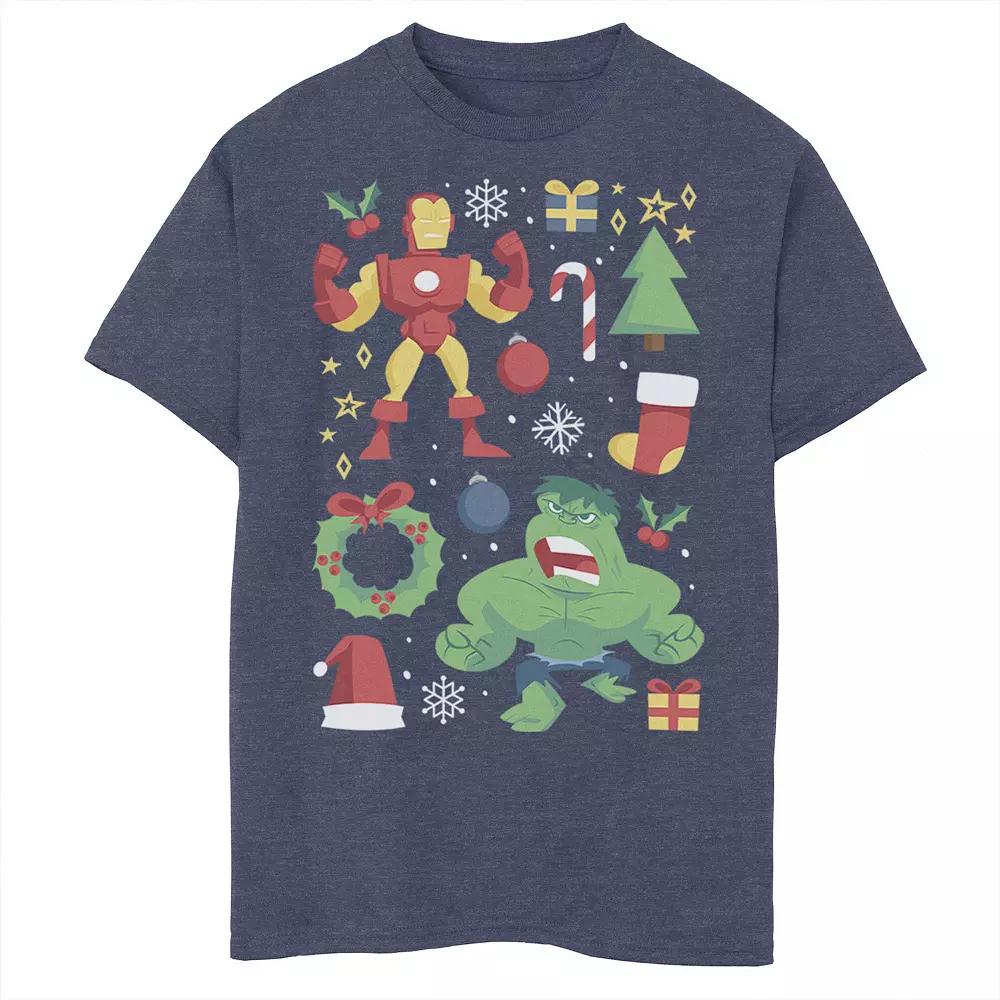 Boys 8-20 Marvel Avengers Iron Man And Hulk Holiday Collage Graphic Tee, Boy's,  Product Image