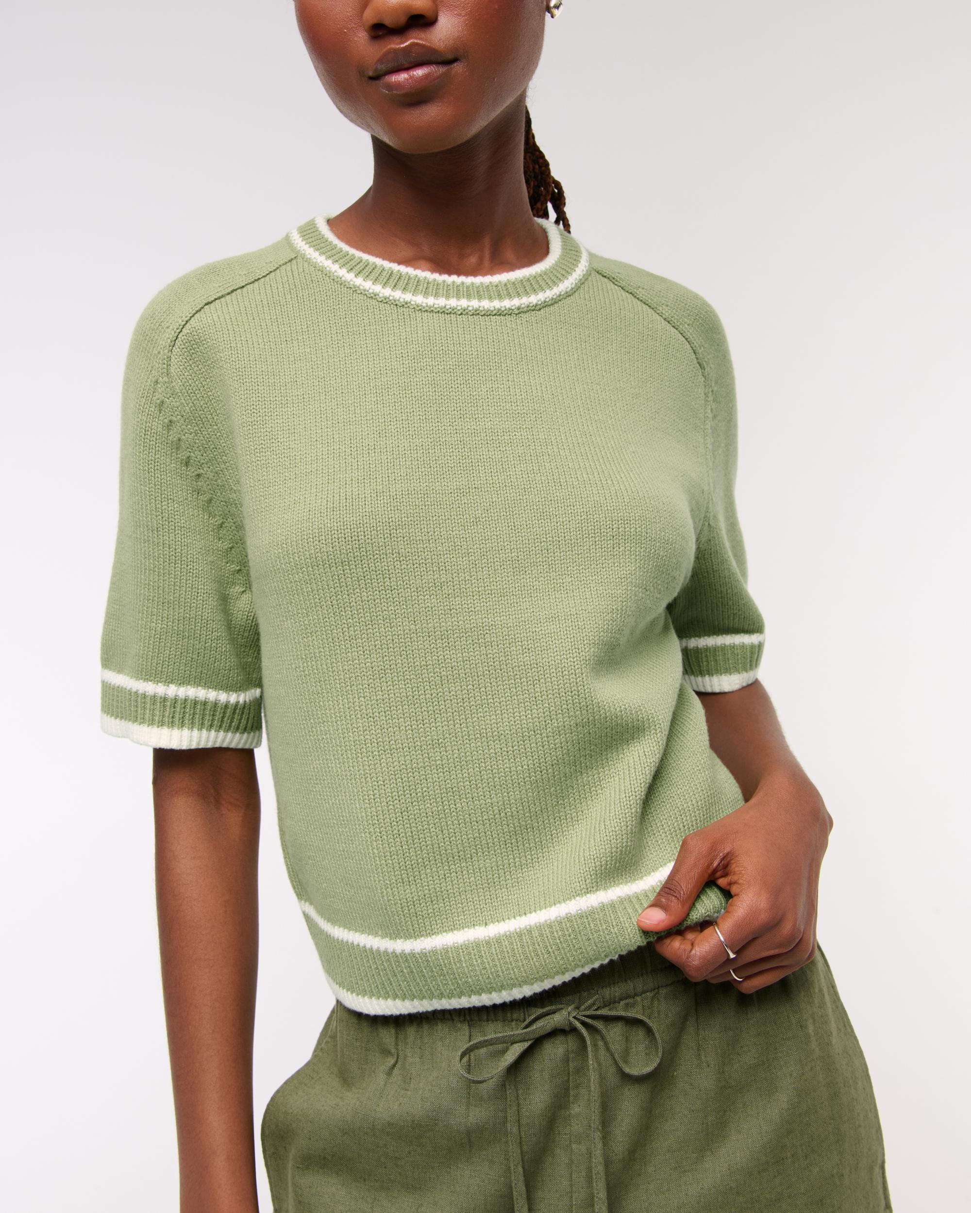 The A&F Madeline Textural Crew Sweater Tee Product Image