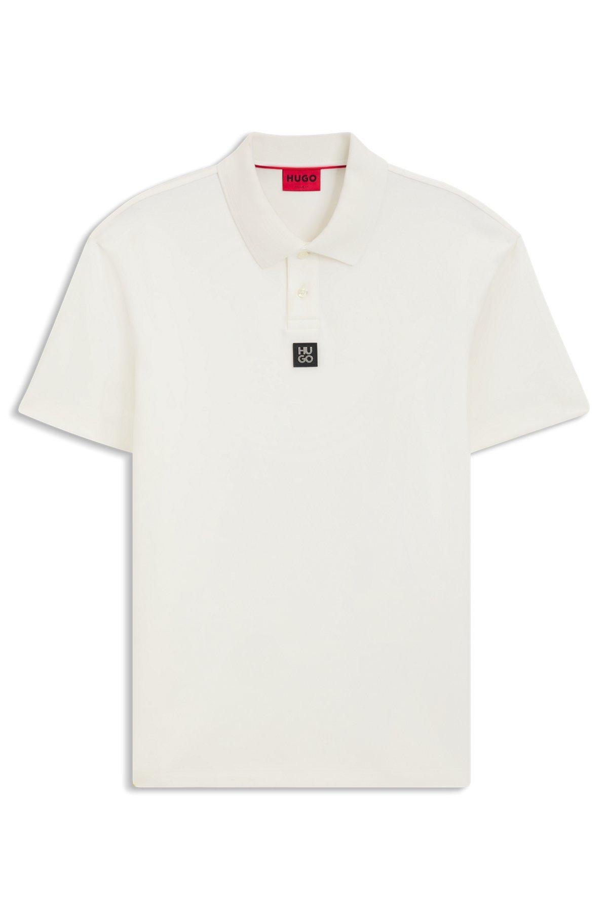 HUGO - Interlock-cotton polo shirt with stacked logo - White Product Image