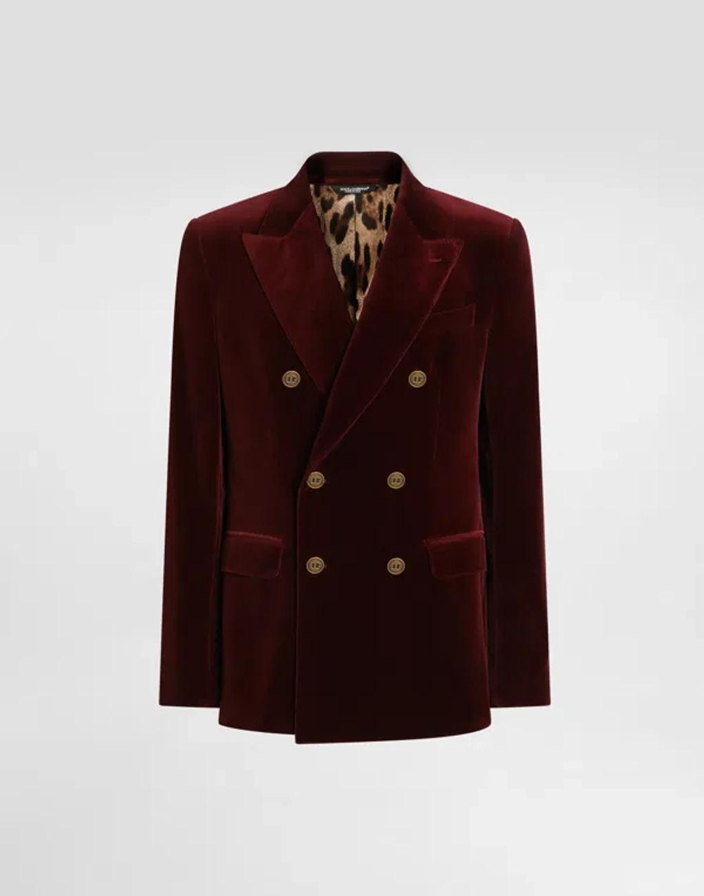 DOLCE & GABBANA Sicilia Velvet Double-breasted Blazer In Red Product Image