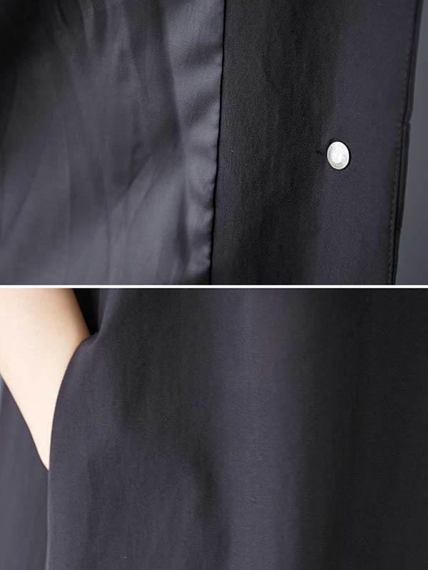 A-Line Loose Buttoned Pleated Pockets Solid Color V-Neck Midi Dresses Vest Outerwear Product Image