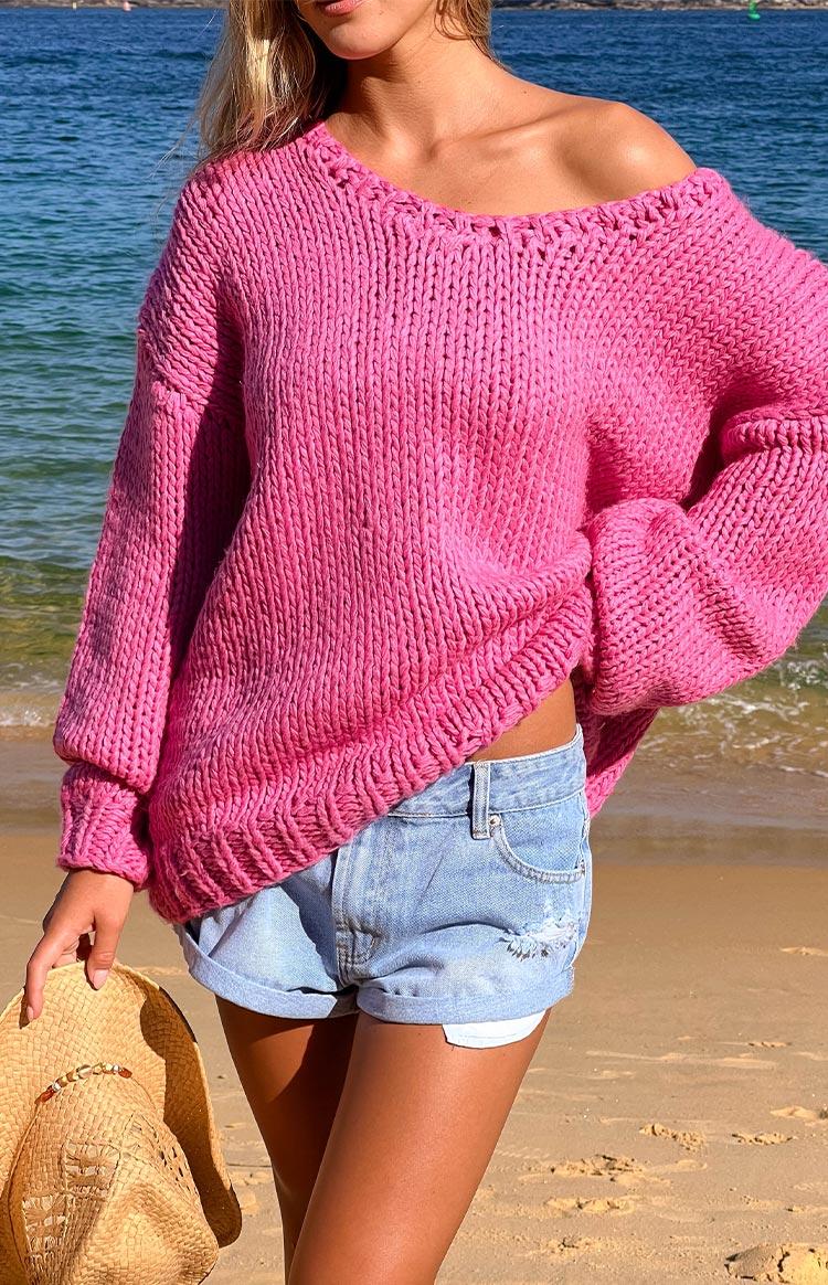 Delvey Hot Pink Chunky Knit Sweater Baby Product Image