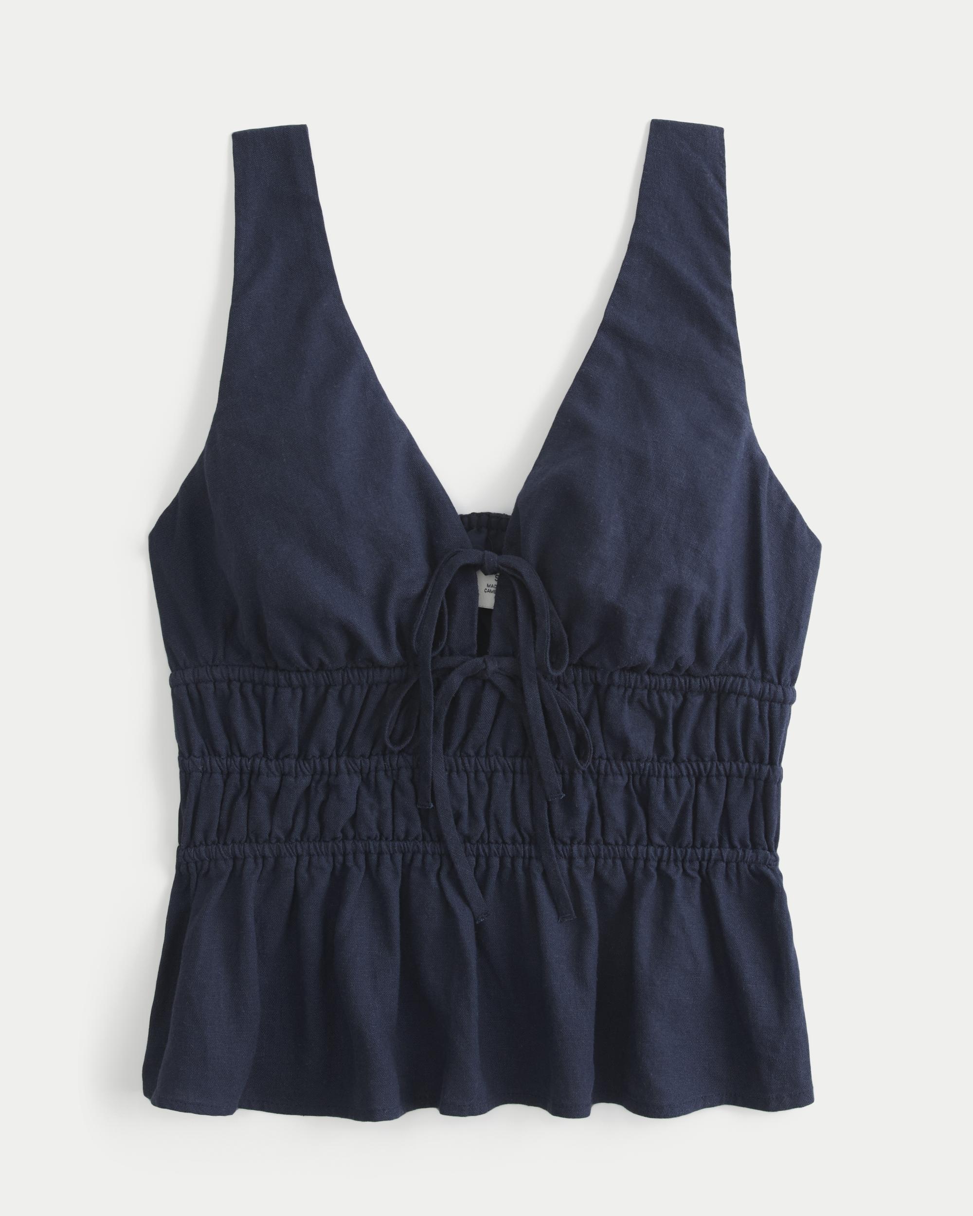 Linen-Blend Tie-Front Peplum Top Product Image