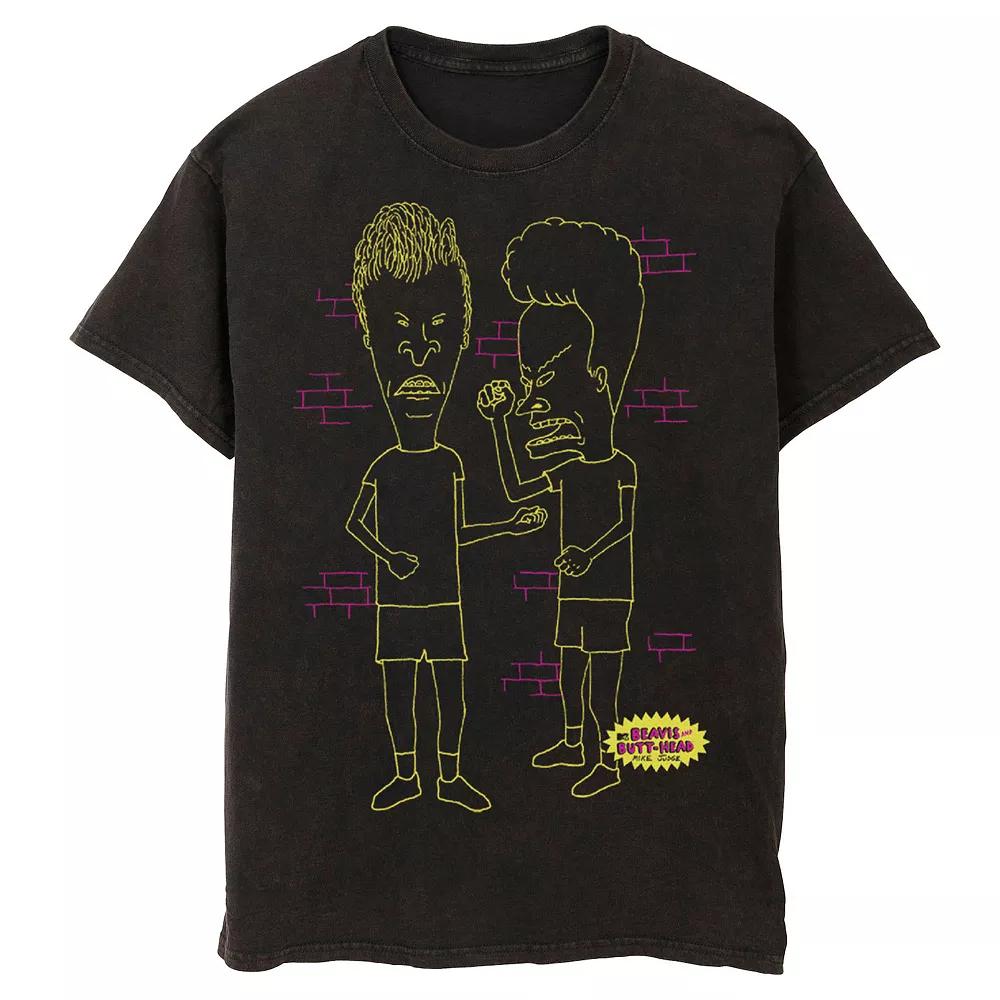 Men's Beavis And Butt-Head Yellow Lines Draw Wash Graphic Tee,  Product Image