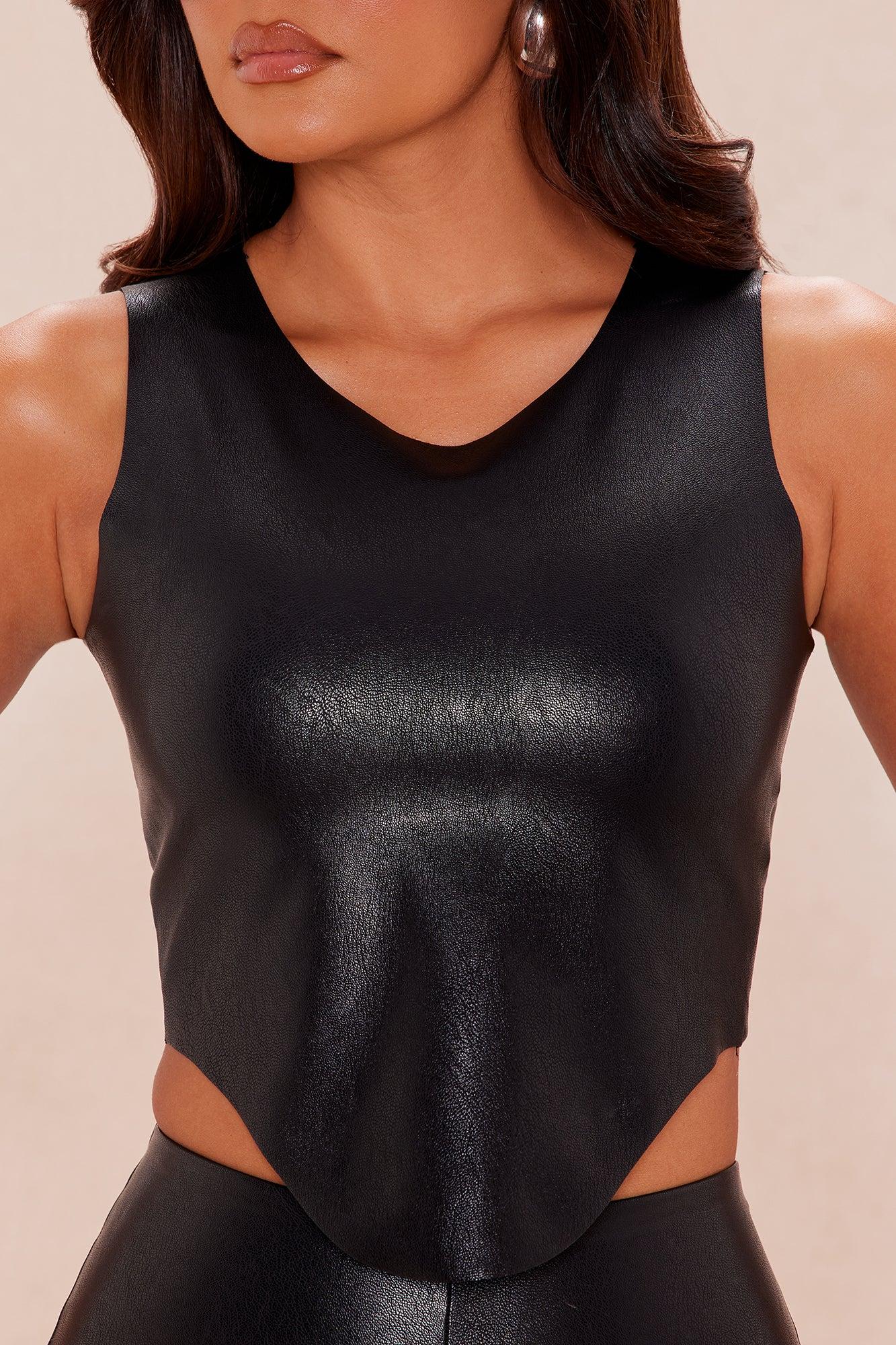 Freya Sleeveless Faux Leather Top - Black Female Product Image