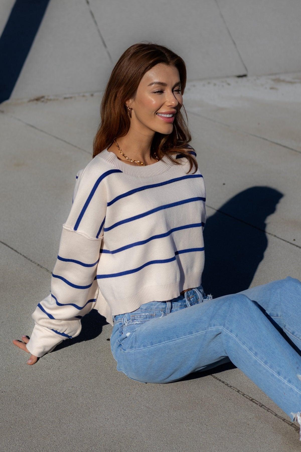 Ivory Striped Pullover Sweater - FINAL SALE Product Image