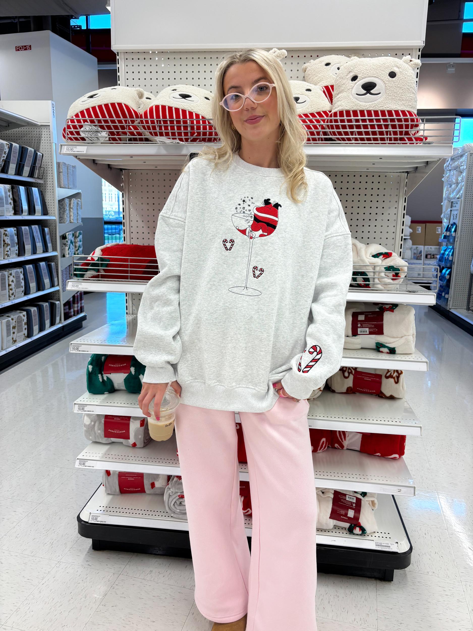 Tipsy Santa Christmas Embroidered Sweatshirt Product Image
