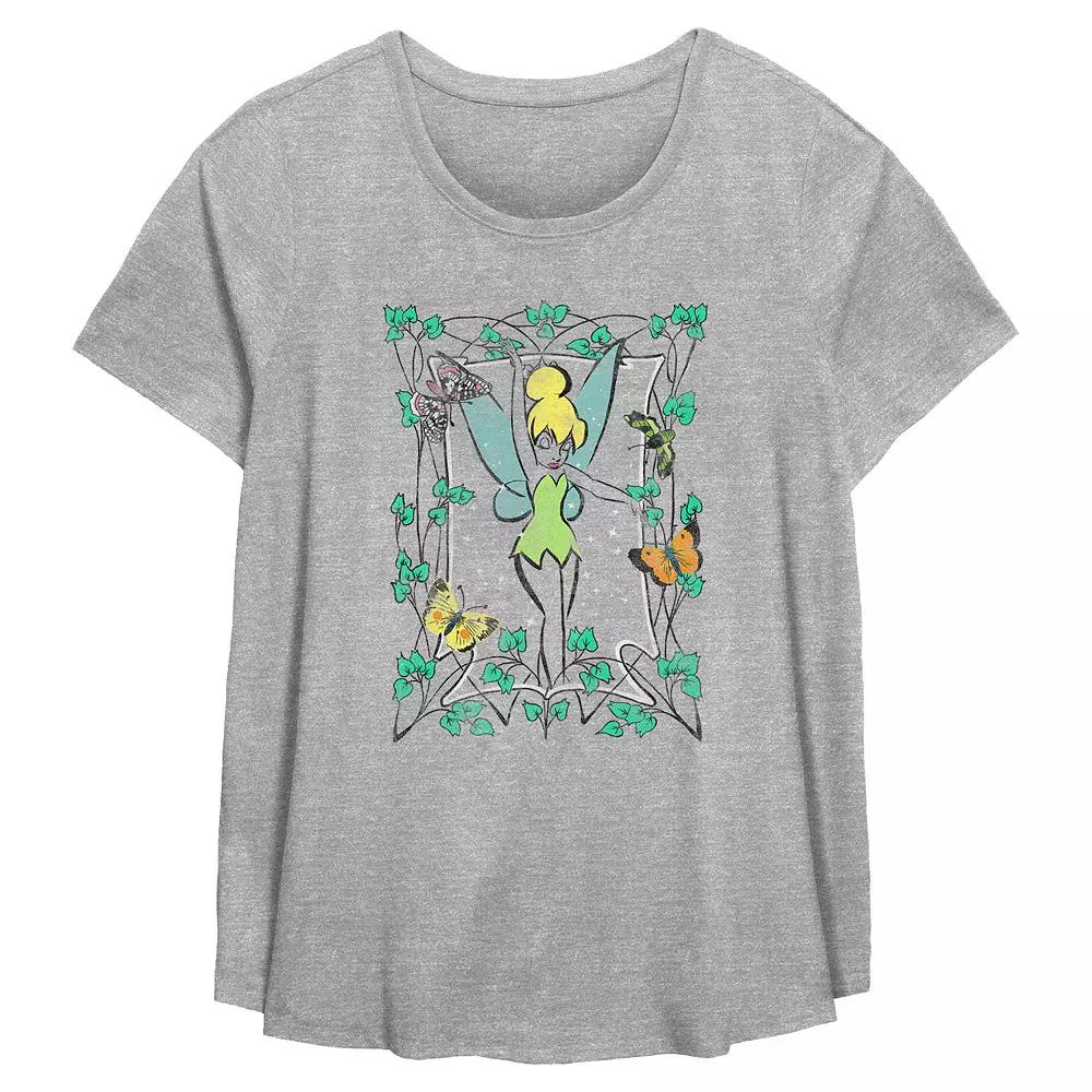 Disney's Tinker Bell Leaves And Butterflies Frame Plus Size Flowy Graphic Tee, Women's, Size: 2XL, Grey Gray Product Image
