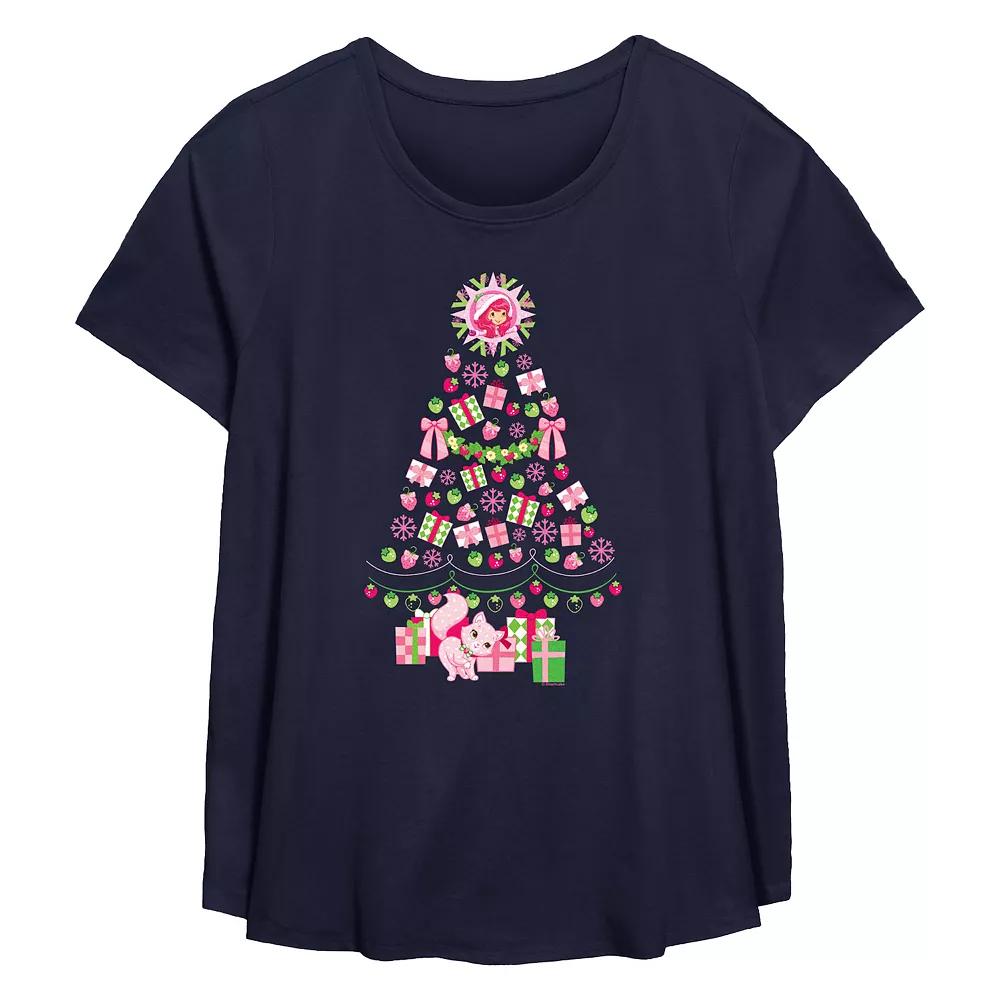 Plus Size Strawberry Shortcake Berry Christmas Tree Flowy Graphic Tee, Women's, Size: 1XL, Blue Product Image