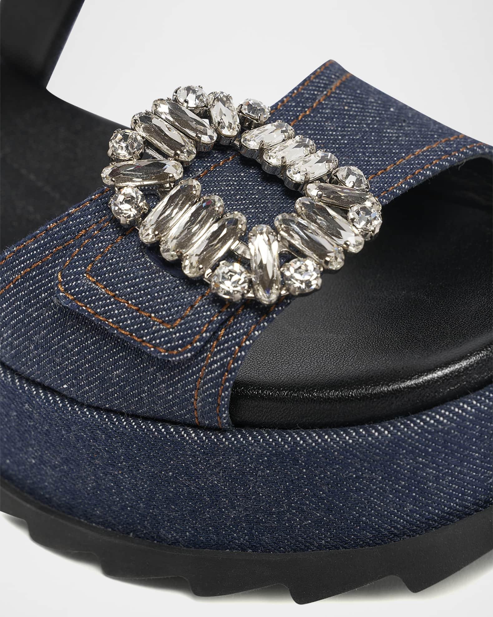 Denim Strass Wedge Sandals Product Image