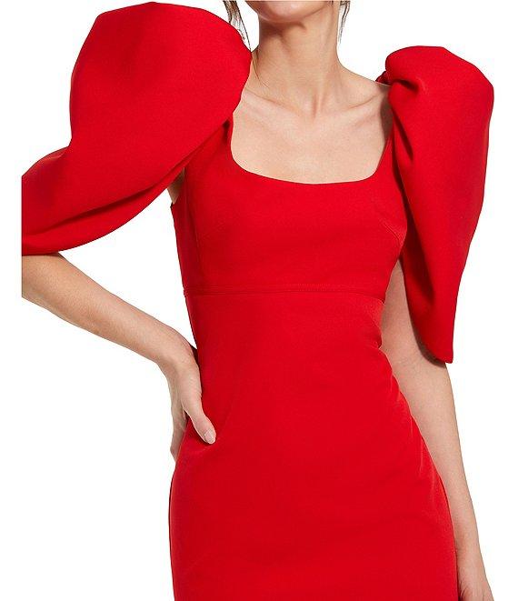 Mac Duggal Scoop Neck Dramatic Puff Sleeve Crepe Gown Product Image