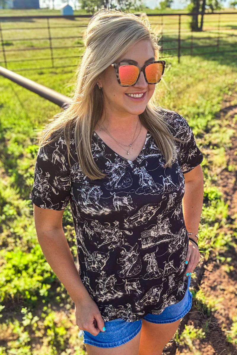 Sterling Kreek Rodeo Road V Neck Top Product Image