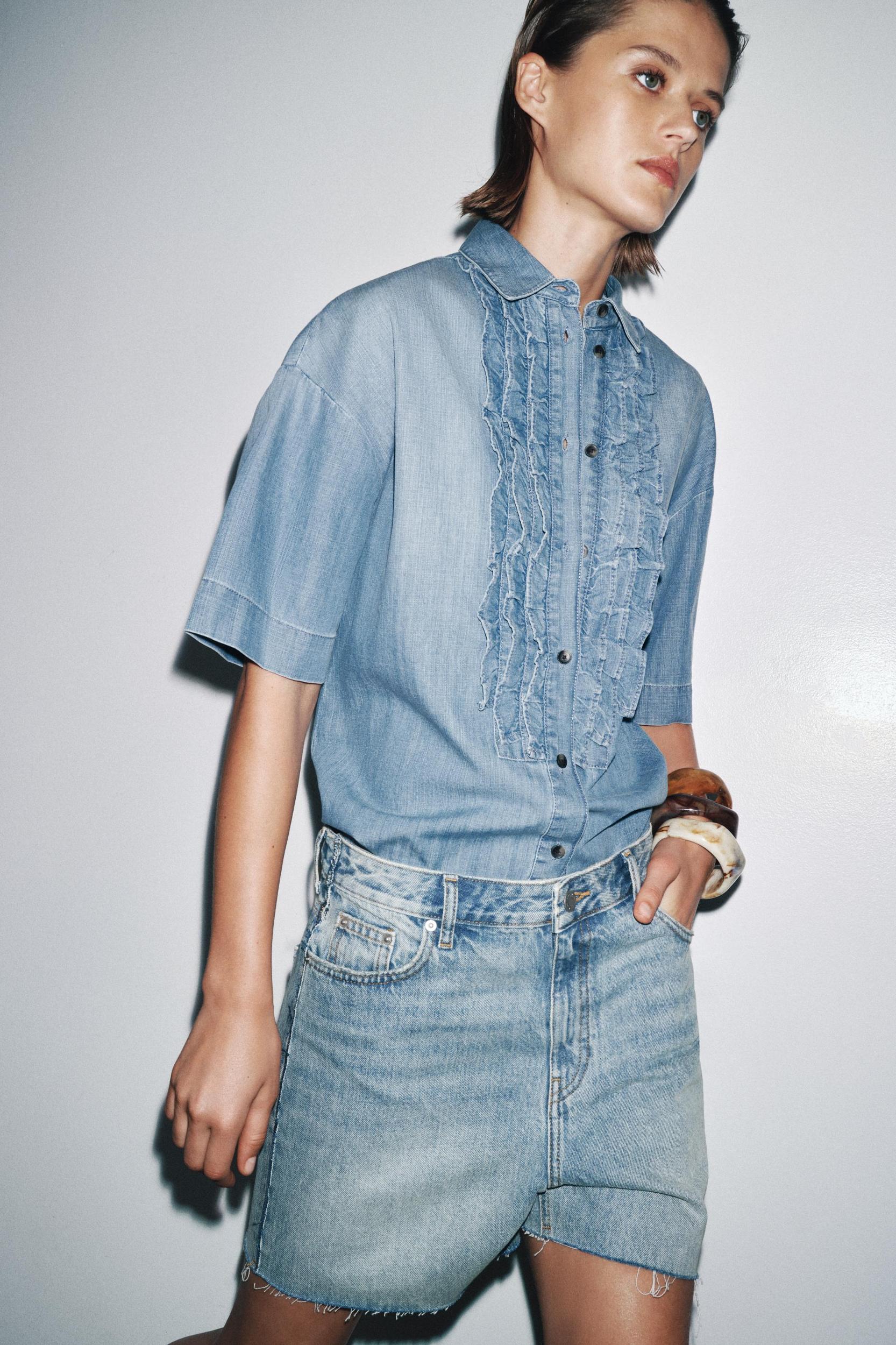 ZW COLLECTION RUFFLED DENIM SHIRT Product Image