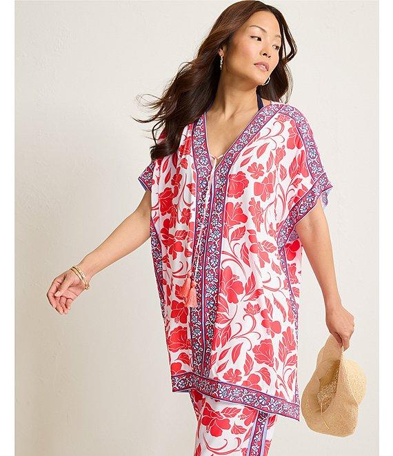 Tommy Bahama Island Cays Fiori Border Floral V-Neck Tunic Swim Cover-up Product Image