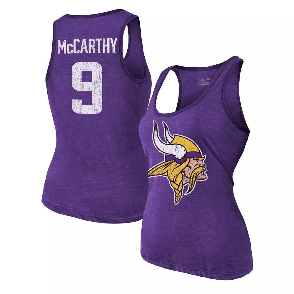 Women's Majestic Threads J.J. McCarthy Purple Minnesota Vikings Name & Number Tri-Blend Scoop Neck Tank Top,  Product Image