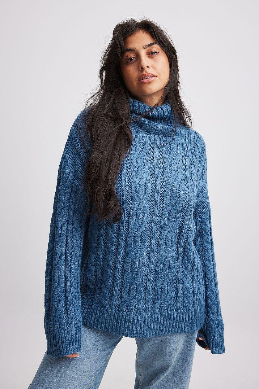Turtleneck Knitted Cable Sweater Product Image