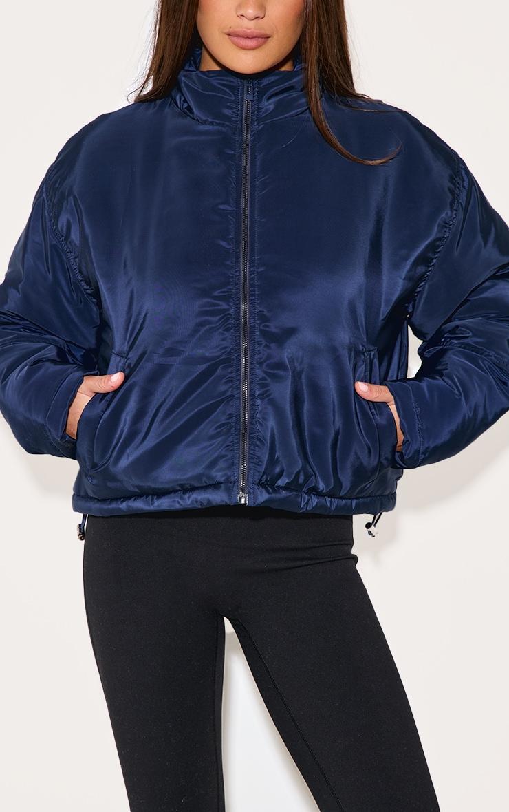 Navy Cropped Puffer Jacket Product Image