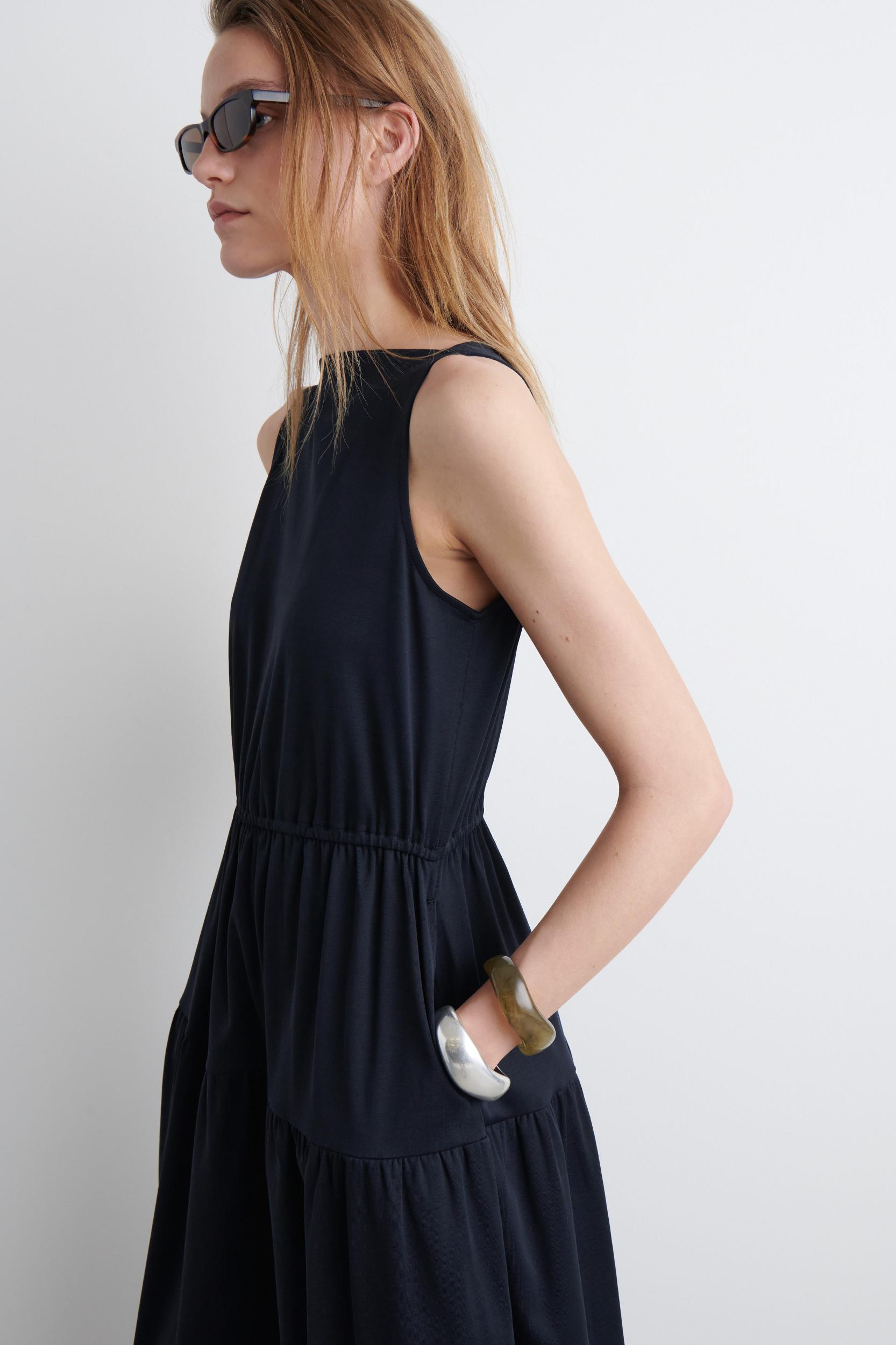 BOATNECK GATHERED MIDI DRESS Product Image