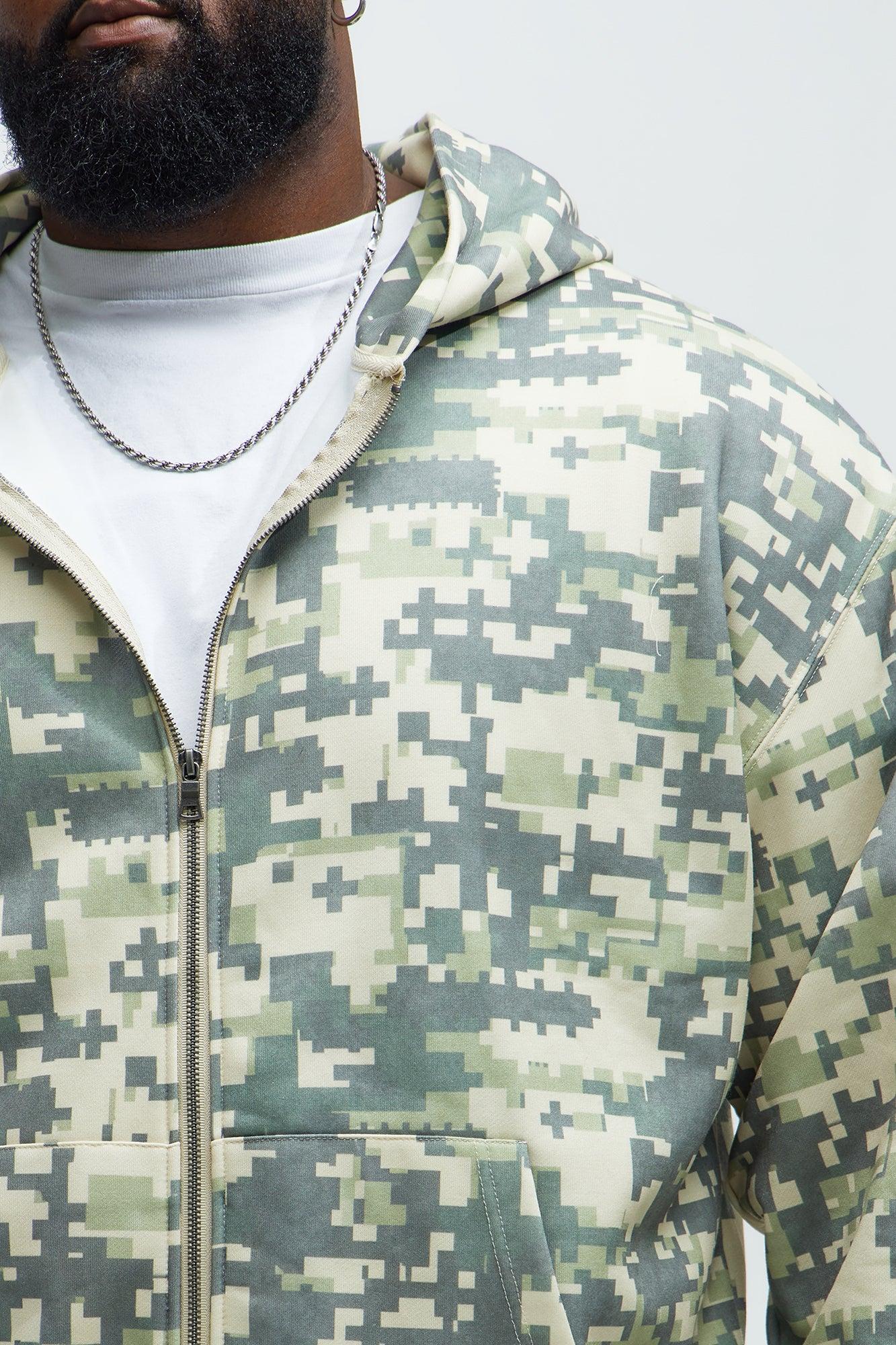 Digi Camo Oversized Zip Up Hoodie - Green/combo Product Image