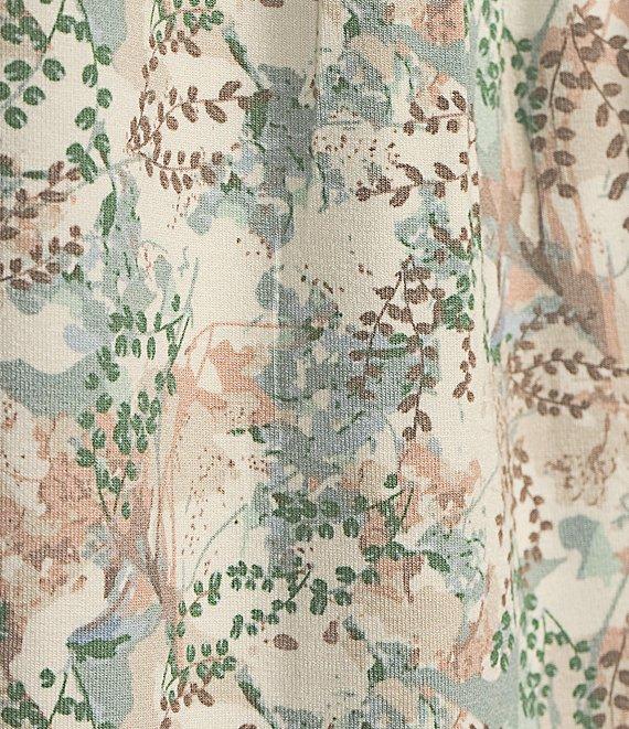 Intro Knit Jersey Vine Print Crew Neck Elbow Puff Sleeve Top Product Image