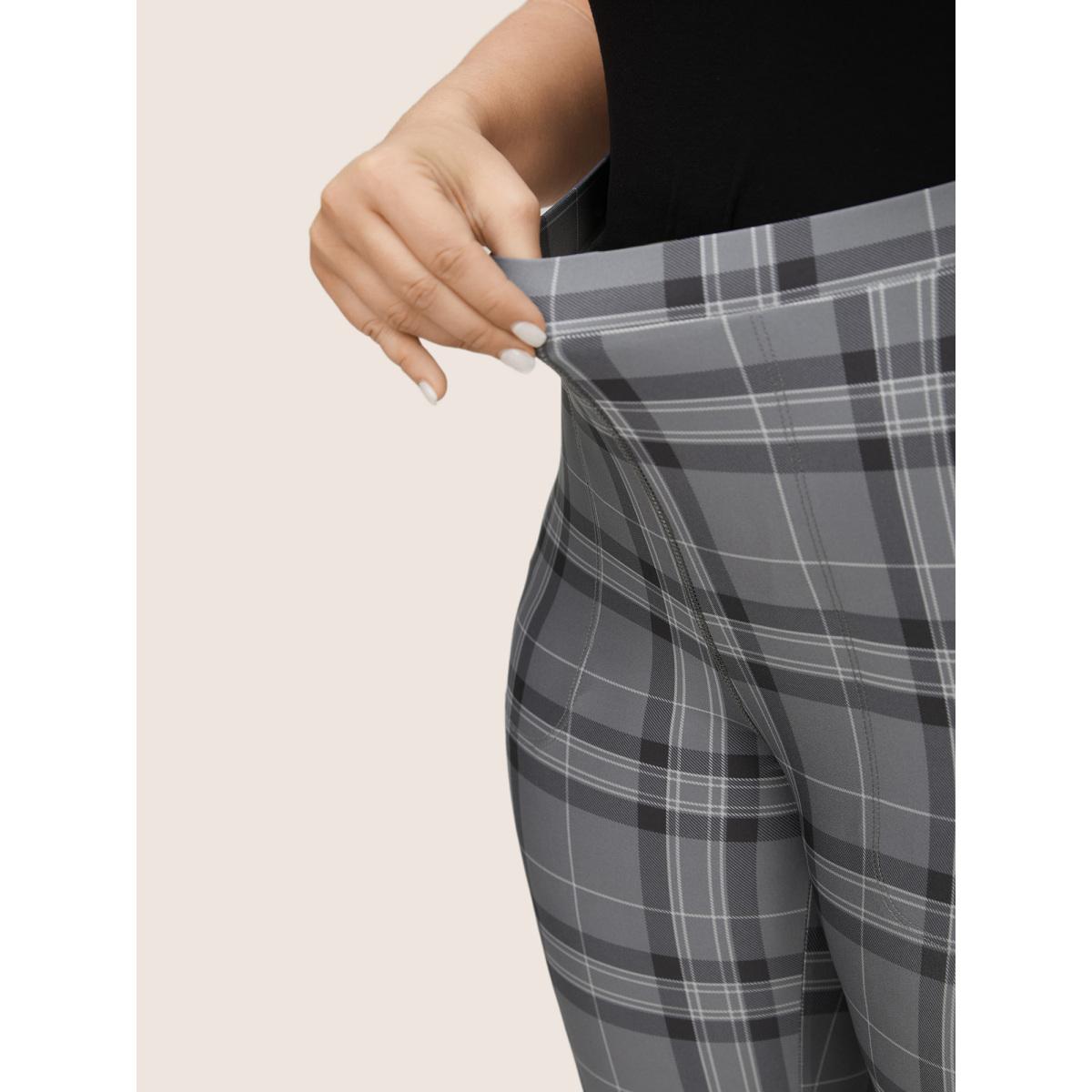 Plus Size Plaid High Rise Slant Pocket Skinny Leggings Women DimGray At the Office High stretch Skinny High Rise Office Leggings BloomChic 30/6X Product Image