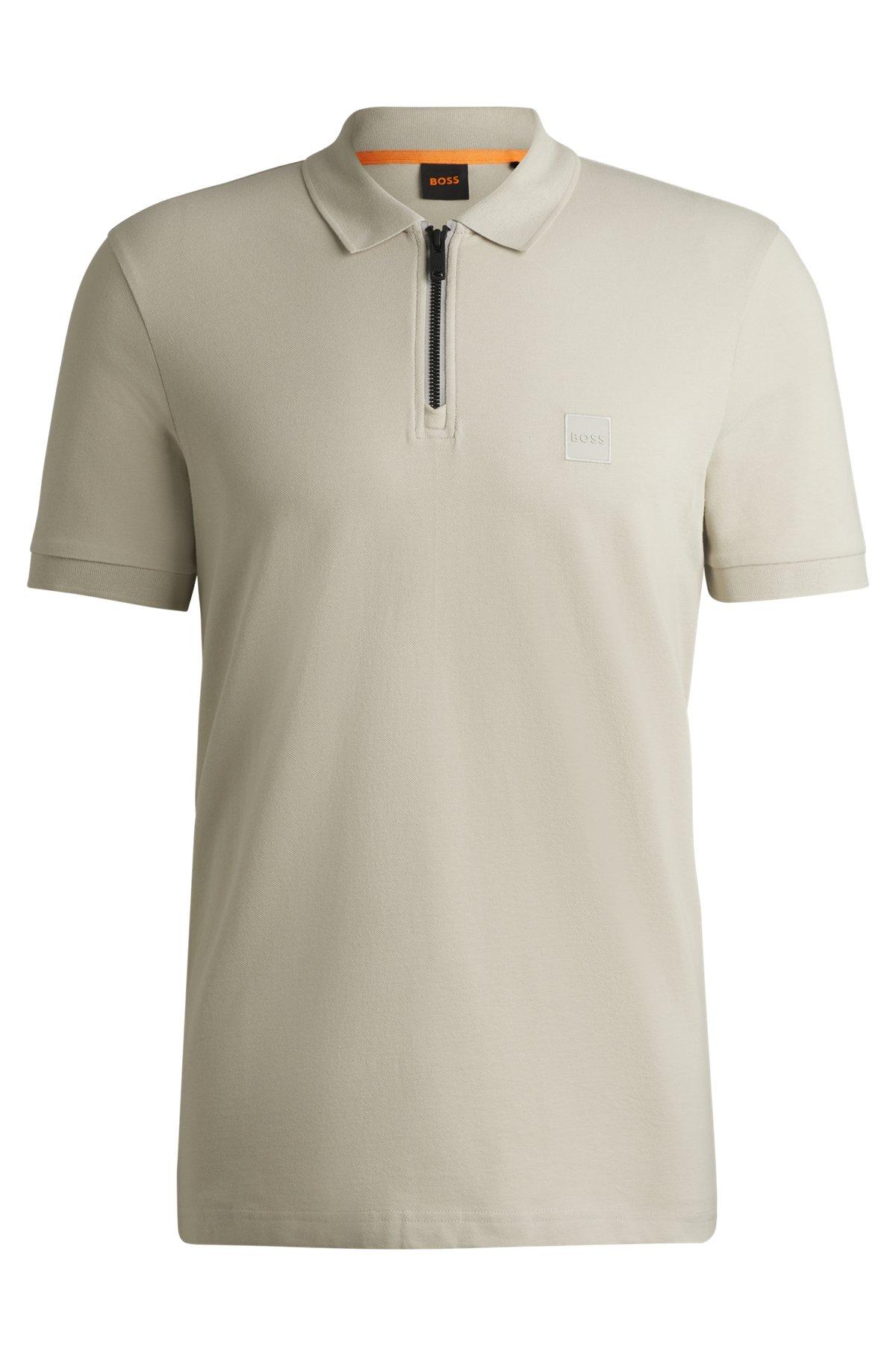 Slim-fit polo shirt in cotton with zipper neck Product Image