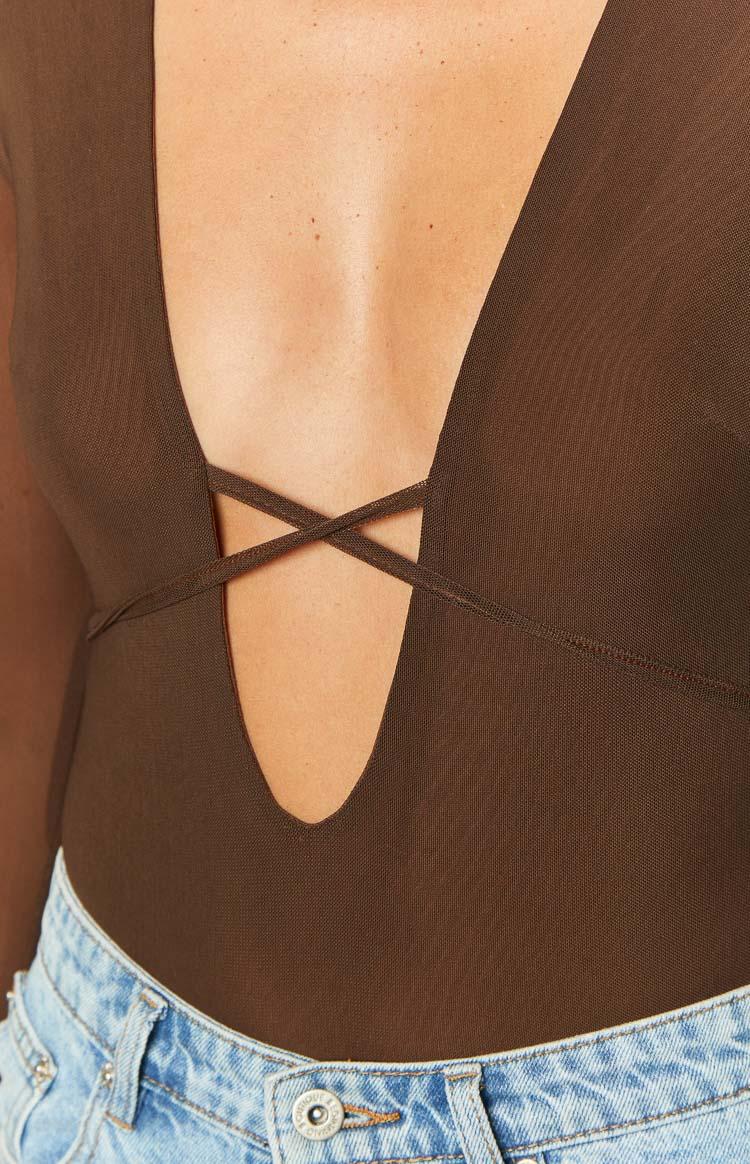Whimsi Brown Mesh Long Sleeve Bodysuit Product Image