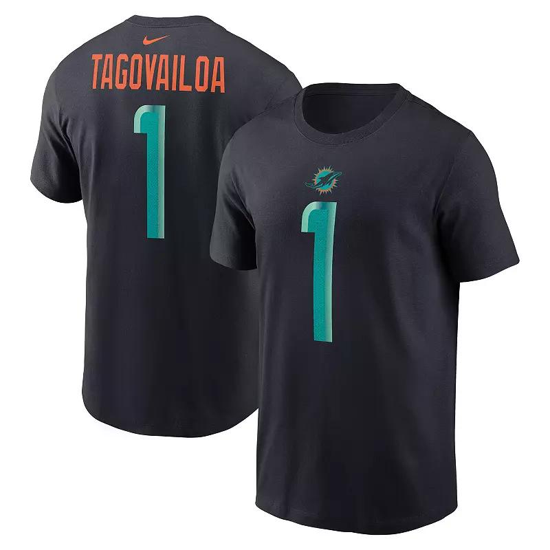 Men's Nike Tua Tagovailoa Pitch Blue Miami Dolphins 2025 Rivalries Collection Player Name & Number T-Shirt,  Product Image