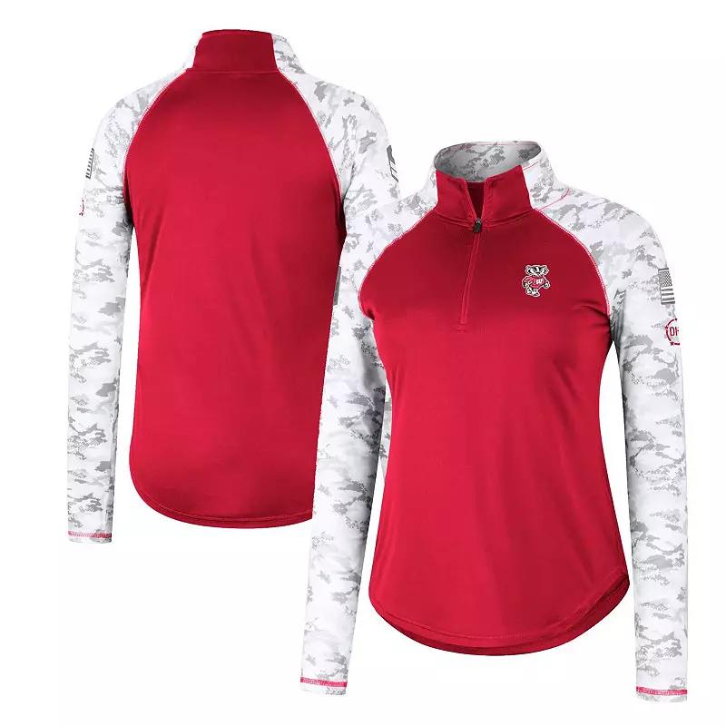 Womens Colosseum Wisconsin Badgers OHT Military Appreciation Flash Arctic Camo Raglan Quarter-Zip Jacket Product Image