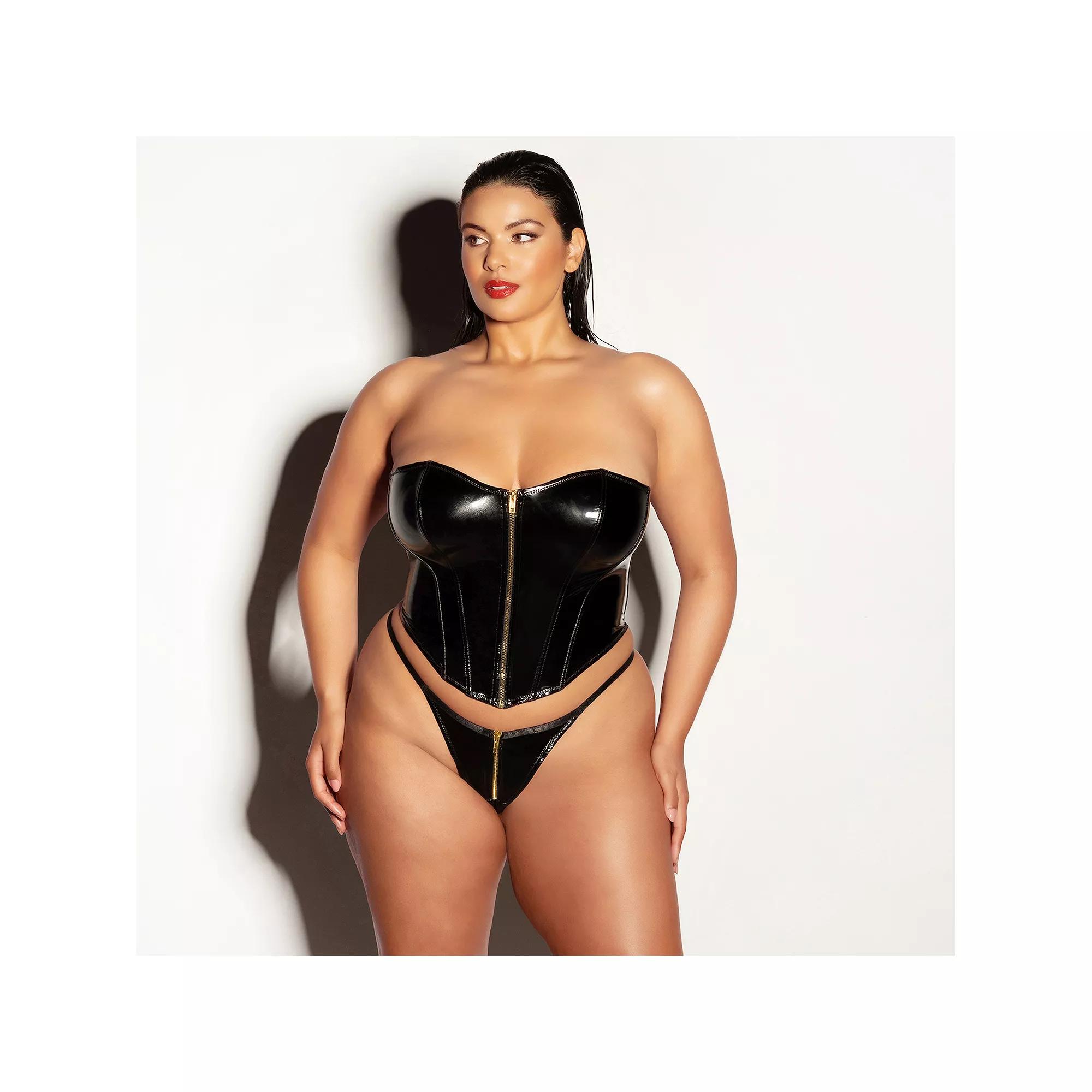 Plus Size Oh La La 2-Piece Cheri Rider Bustier and Panty Set 61-11321X, Women's, Size: 2XL, Black Product Image