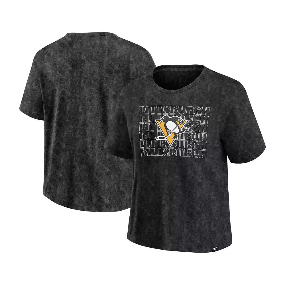 Women's Fanatics Black Pittsburgh Penguins Faded Wash T-Shirt,  Product Image