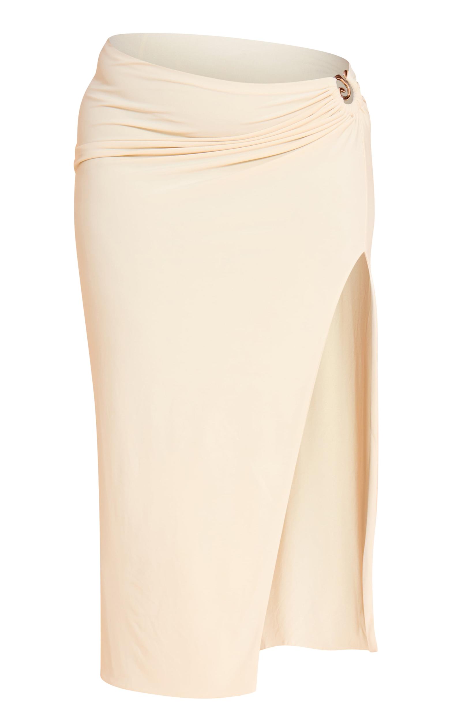 Plus Beige Stretch Chiffon Trim Detail Maxi Skirt Product Image
