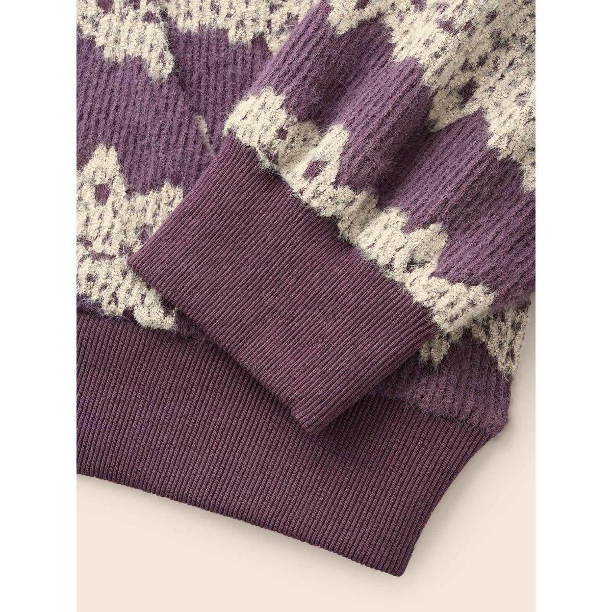 Plus Size Striped Patchwork Contrast Texture Sweatshirt Women Mauve Casual Texture Loose V-neck Everyday Sweatshirts BloomChic 28/5X Product Image