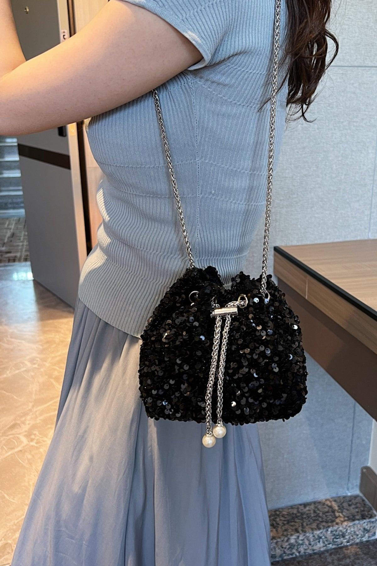 Sequin Chain Drawstring Bucket Bag Product Image