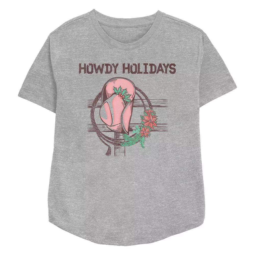 Women's Howdy Holidays Cowgirl Hat Relaxed Fit Graphic Tee,  Product Image