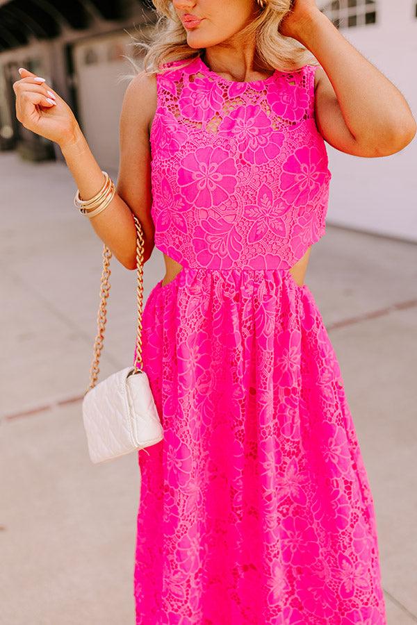 Enchanting Elegance Lace Cut Out Midi in Hot Pink Product Image