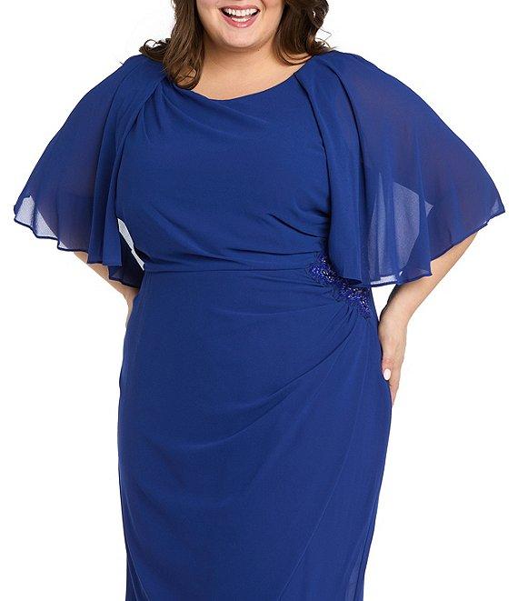 R & M Richards Plus Size Short Capelet Sleeve Chiffon Dress Product Image