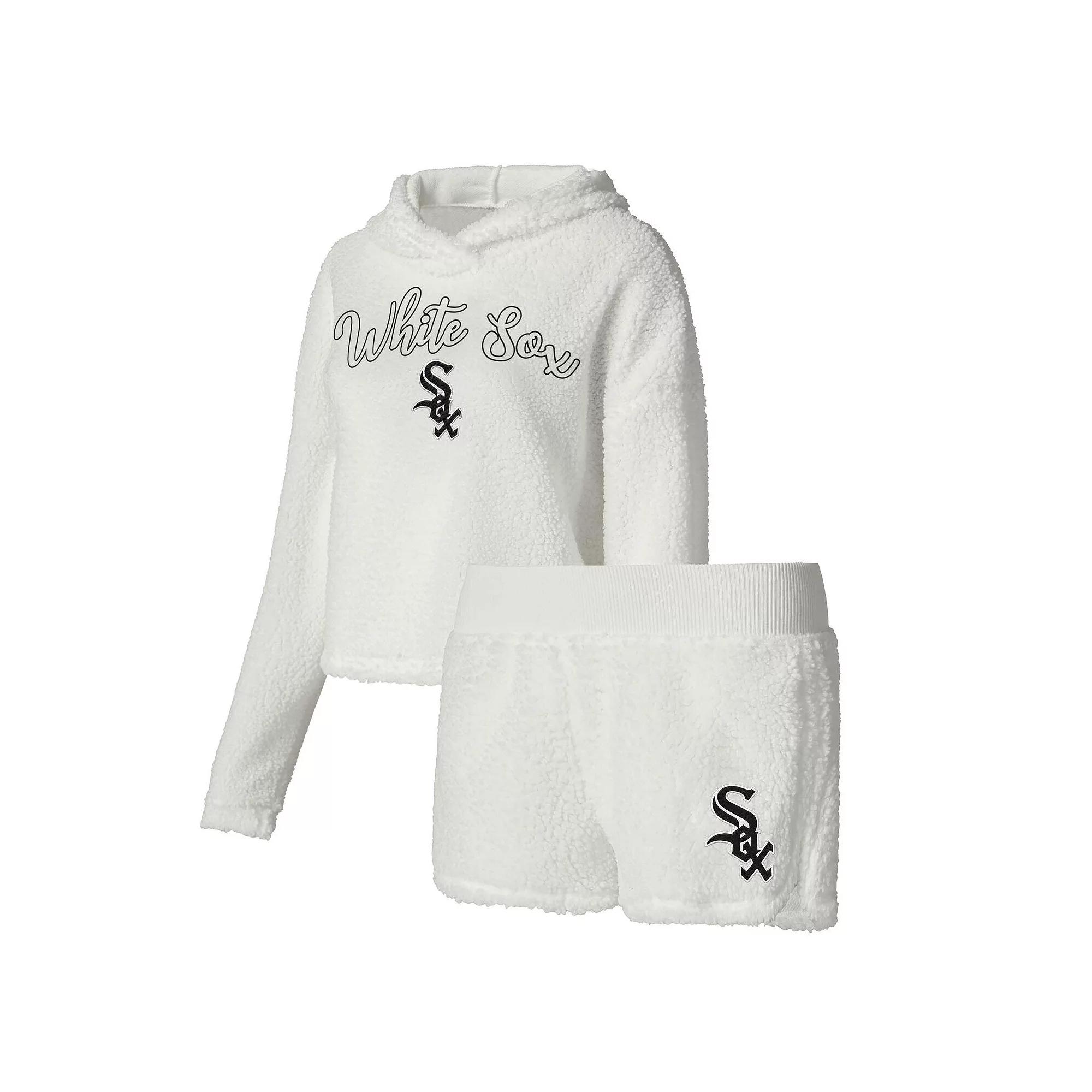 Women's Concepts Sport Cream Chicago White Sox Fluffy Hoodie Top & Shorts Sleep Set, Size: Medium, Beige Product Image