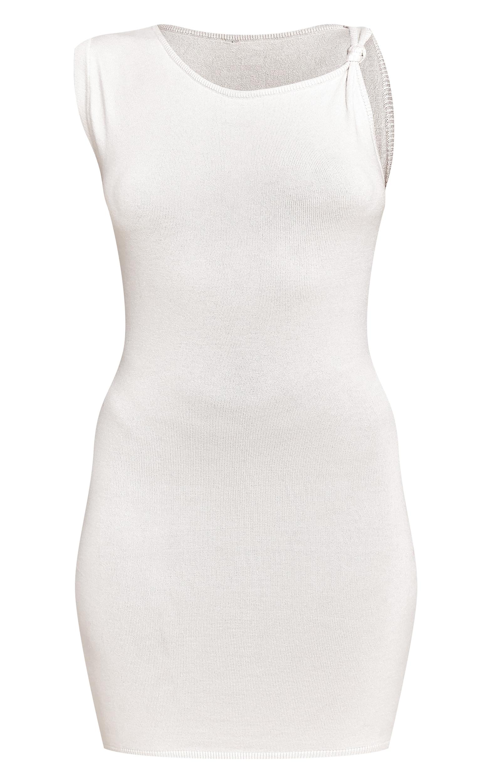 Oatmeal  Knit Asymmetric Knot Detail Mini Dress Product Image