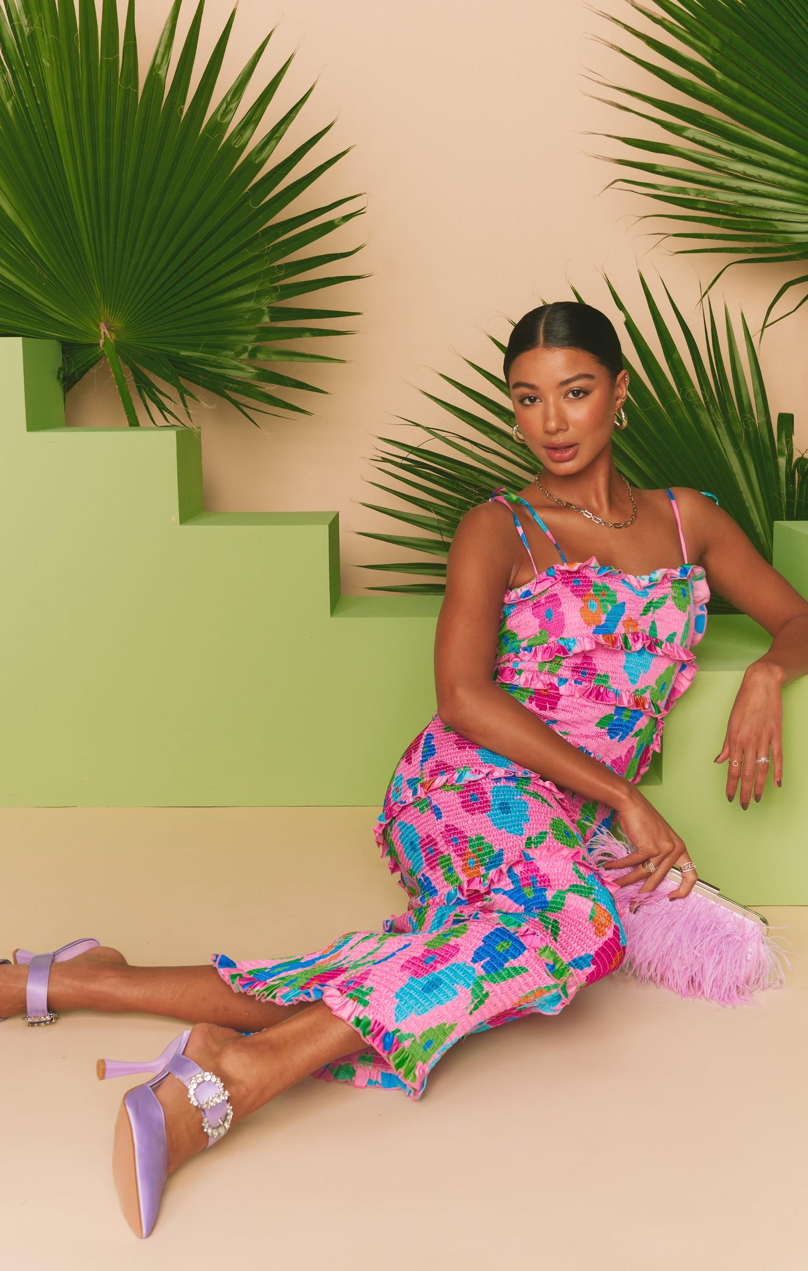 Stella Smocked Dress ~ Pink Piccadilly Floral Product Image