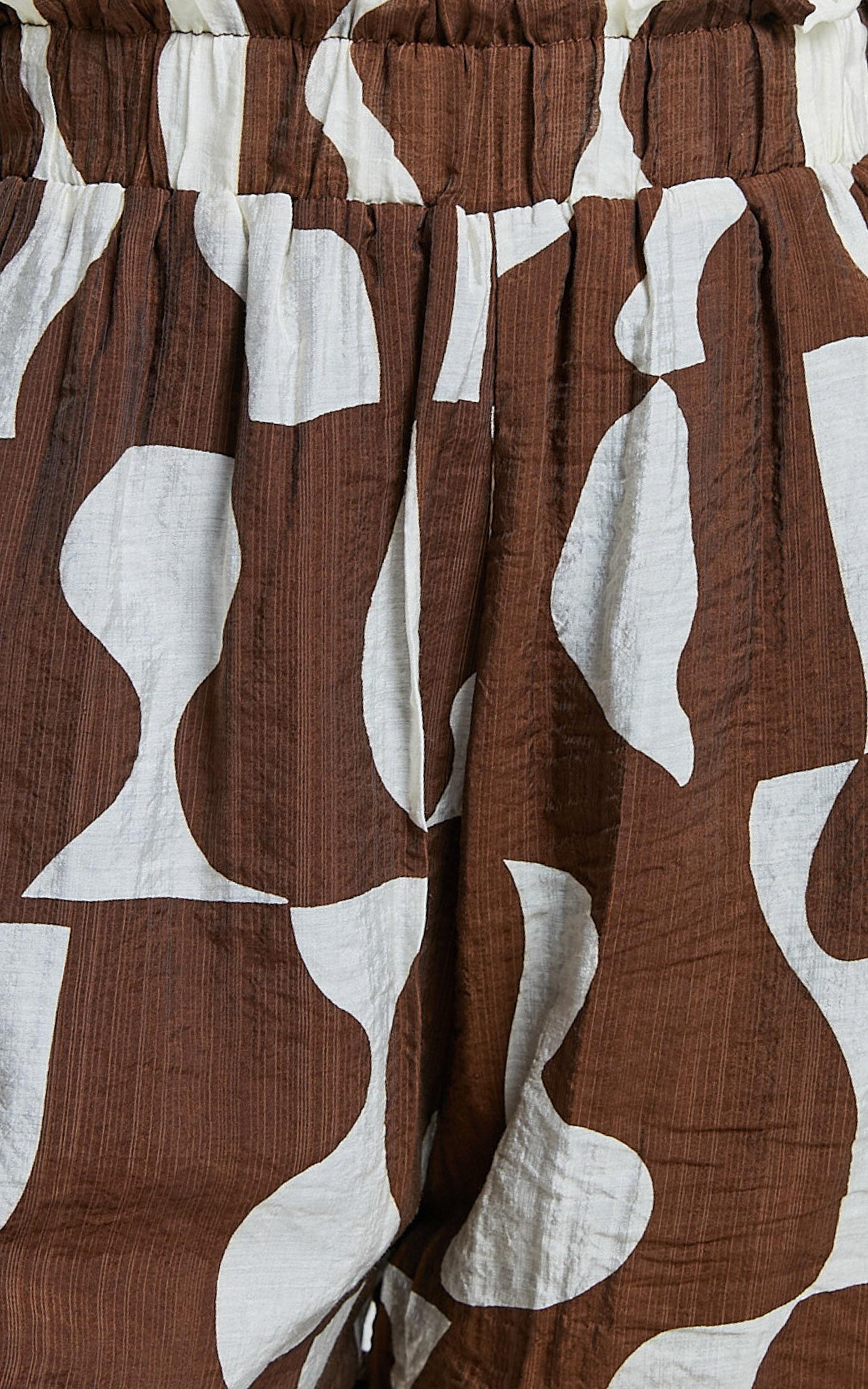 Nadiane Shorts - Shirred High Waisted Shorts in Chocolate Mono Wave Product Image