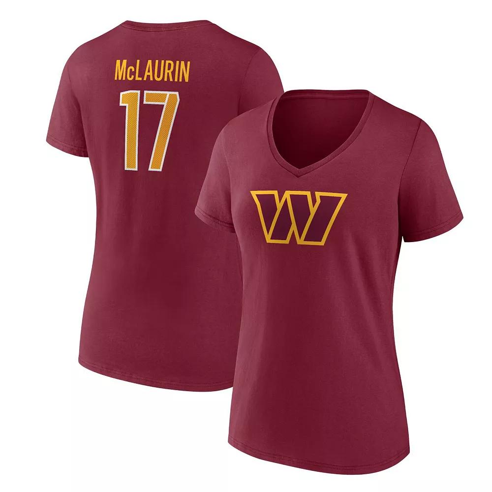 Women's Fanatics Branded Terry McLaurin Burgundy Washington Commanders Player Icon Name & Number V-Neck T-Shirt,  Product Image