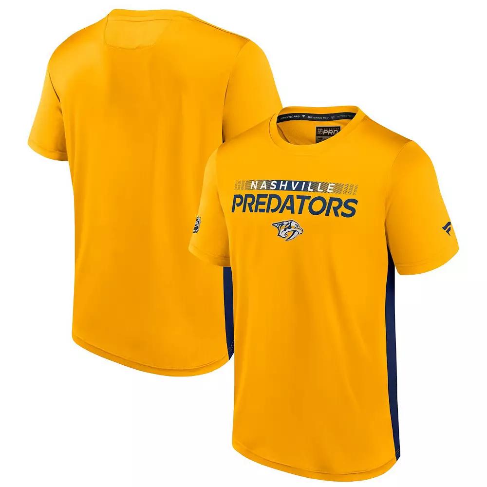 Men's Fanatics Branded Gold/Navy Nashville Predators Authentic Pro Rink Tech T-Shirt,  Product Image