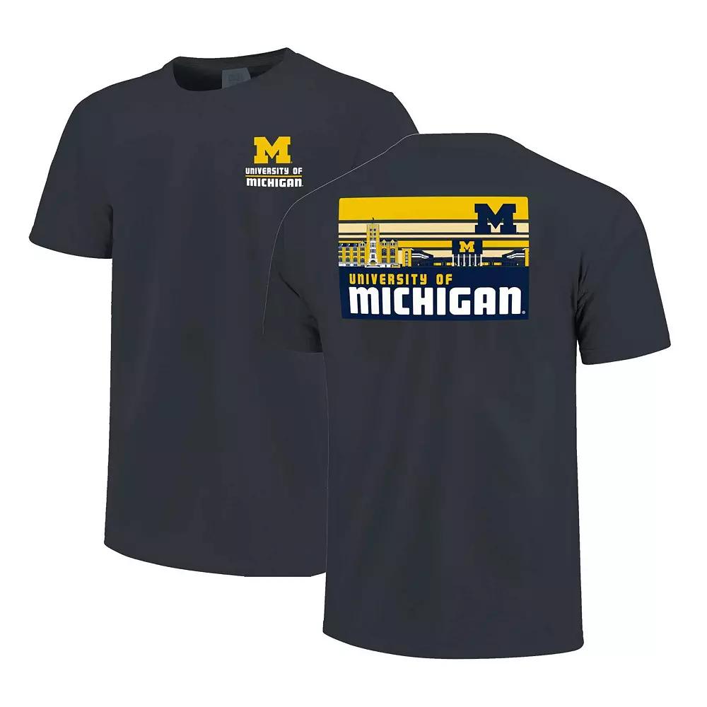 Men's Navy Michigan Wolverines Striped Campus Skyline T-Shirt,  Product Image